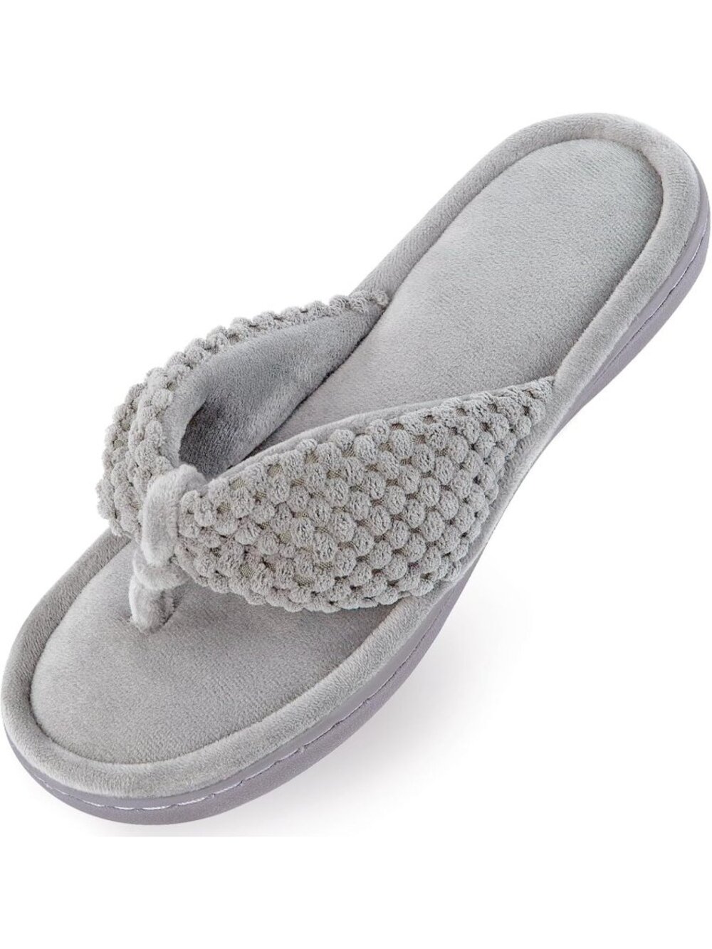 Women's Grey Memory Foam Flip Flop Slippers Adjustable Thong Comfort Casual